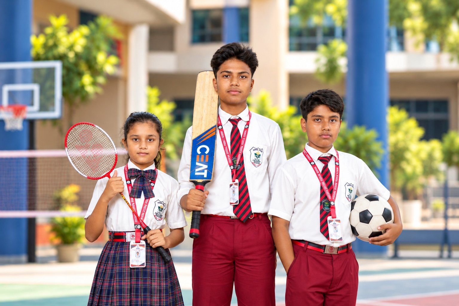 IGPS students with sports equipment on campus